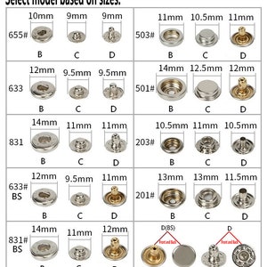 10 boutons-pression plats en métal, boutons-pression argentés/bronze/or/cuivre pour jean/veste/manteau/cuir/portefeuille/bricolage image 4