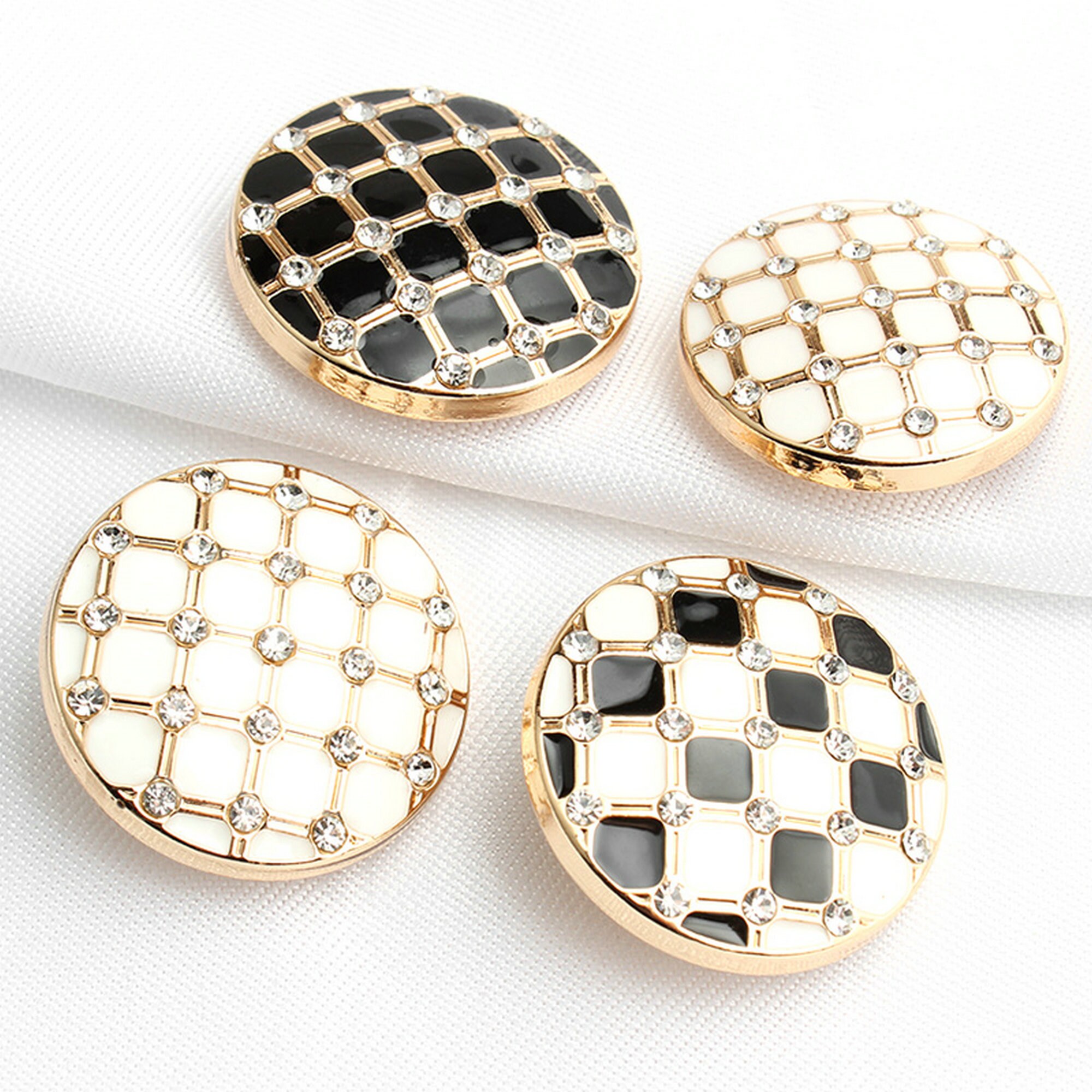 Metal Gold Rhinestone Buttons6pcs Black/white for Etsy
