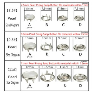 Boutons-pression perlés en métal 10 pièces boutons-pression argentés pour jean/veste/manteau/cuir/portefeuille/bricolage image 7