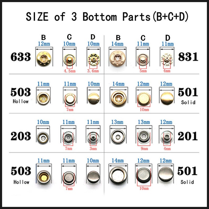 Boutons-pression en métal à arc plat 10 pièces boutons-pression bronze/gun/argent/or/noir pour jean/veste/manteau/cuir/portefeuille image 7