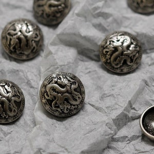 Metal Dragon Buttons-6Pcs Vintage Silver Shank Button for Sewing-Blazer/Jacket/Coat/Sweater image 7