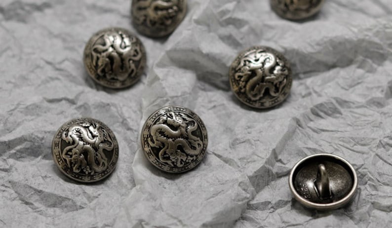 Metal Dragon Buttons-6Pcs Vintage Silver Shank Button for Sewing-Blazer/Jacket/Coat/Sweater image 7