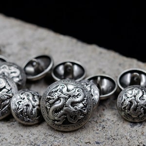 Metal Dragon Buttons-6Pcs Vintage Silver Shank Button for Sewing-Blazer/Jacket/Coat/Sweater image 6