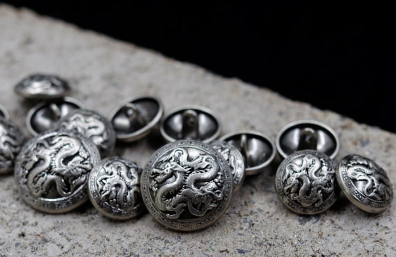 Metal Dragon Buttons-6Pcs Vintage Silver Shank Button for Sewing-Blazer/Jacket/Coat/Sweater image 6