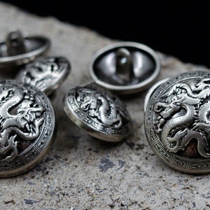 Metal Dragon Buttons-6Pcs Vintage Silver Shank Button for Sewing-Blazer/Jacket/Coat/Sweater image 8