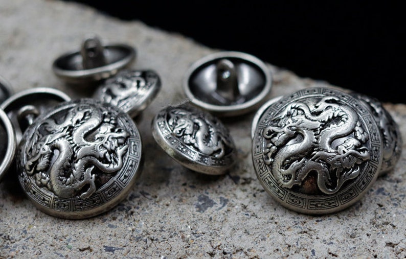 Metal Dragon Buttons-6Pcs Vintage Silver Shank Button for Sewing-Blazer/Jacket/Coat/Sweater image 8