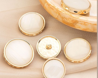 Metal Pearl Buttons-6Pcs God White Pattern Button for Sewing-Blazer/Jacket/Coat/Sweater