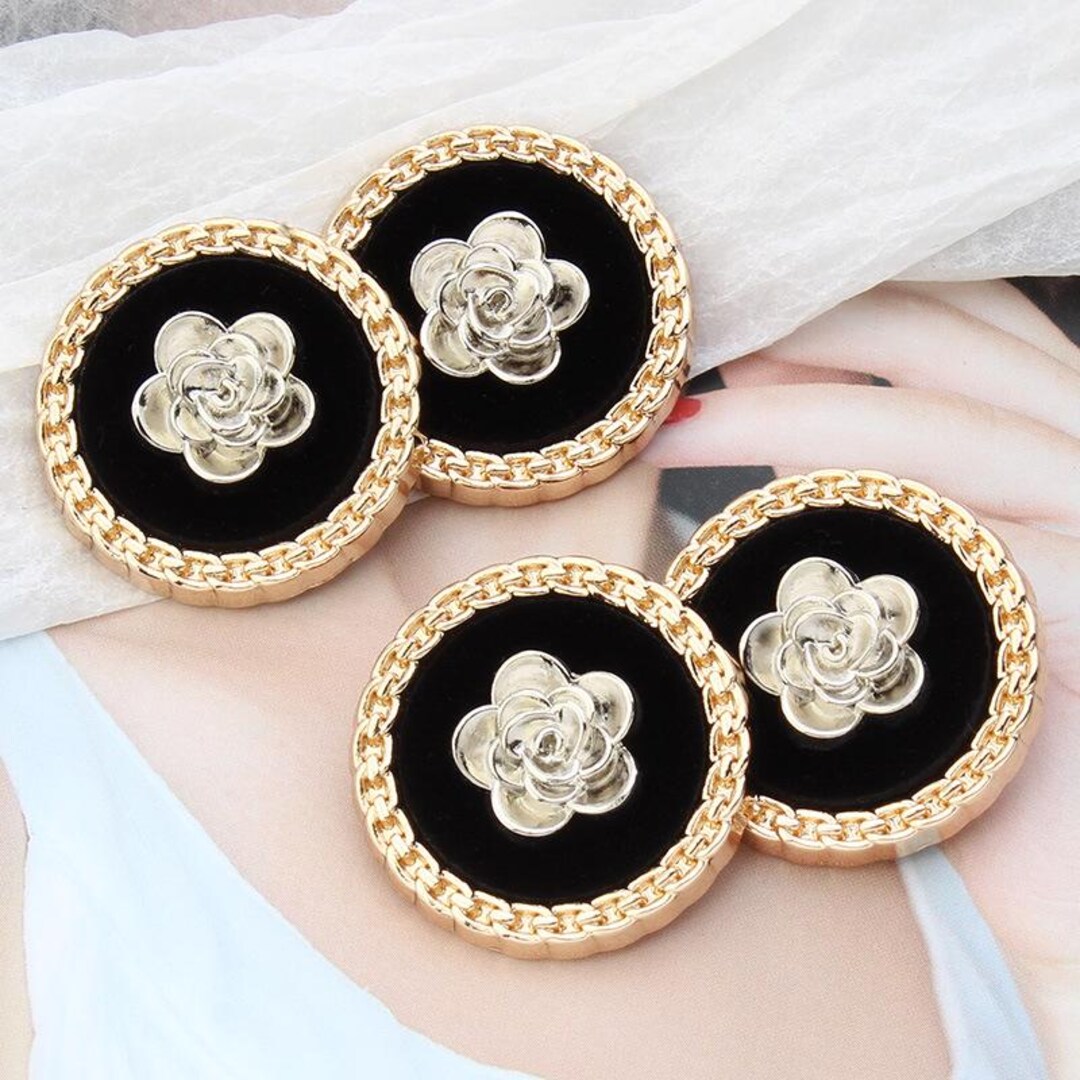 6 Boutons De Manchette Fleur De Camélia CRAFTMELODY - Alliage Noir Avec Perles - Décoratifs Pour Vêtements, Accessoires - 7