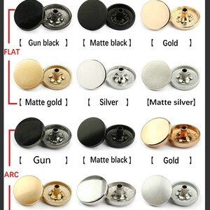 Boutons-pression en métal à arc plat 10 pièces boutons-pression bronze/gun/argent/or/noir pour jean/veste/manteau/cuir/portefeuille image 5