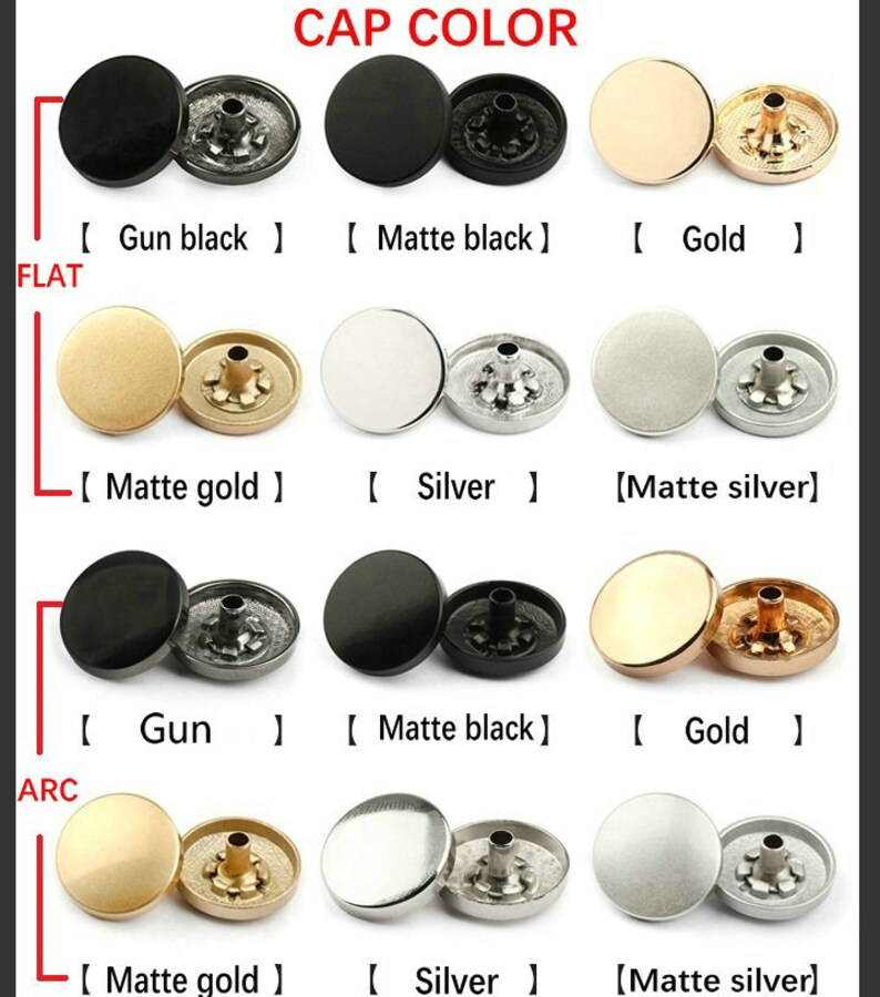 Boutons-pression en métal à arc plat 10 pièces boutons-pression bronze/gun/argent/or/noir pour jean/veste/manteau/cuir/portefeuille image 5