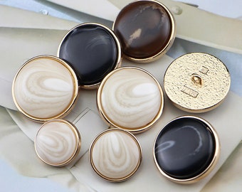 Metal Pearl Buttons-6Pcs Gold+Black/Beige/Brown Pattern Button for Sewing-Blazer/Jacket/Coat/Sweater/Cardigan