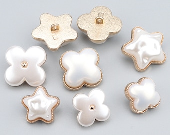 Botones metálicos de perlas - 6 piezas, botones blancos de cuatro estrellas con forma de trébol para blazer/abrigo/suéter/cárdigan