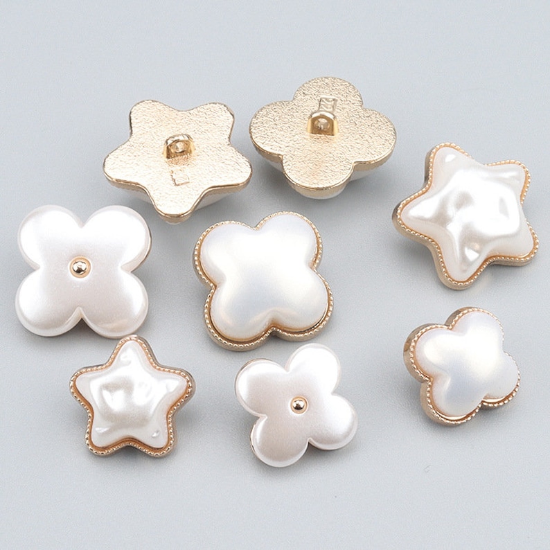 Metal White Satin Pearl Buttons-6Pcs Clover Star Pentagrams Button for Sewing-Blazer/Jacket/Coat/Sweater/Cardigan image 2