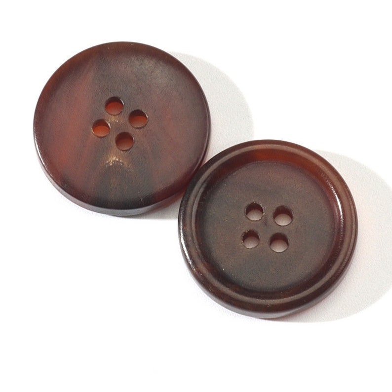 Natural Horn Buttons-6Pcs Black/Brown Hole Button for Sewing-Shirt/Suit/Blazer/Jacket/Coat/Sweater Medium brown