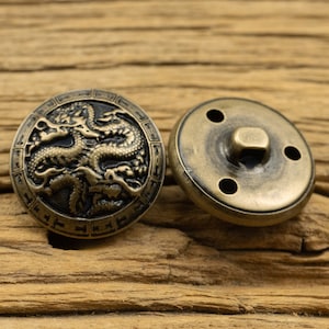 Metal Dragon Buttons-10Pcs Brass Vintage Bronze/Gold Button for Sewing-Blazer/Jacket/Coat/Sweater Bronze