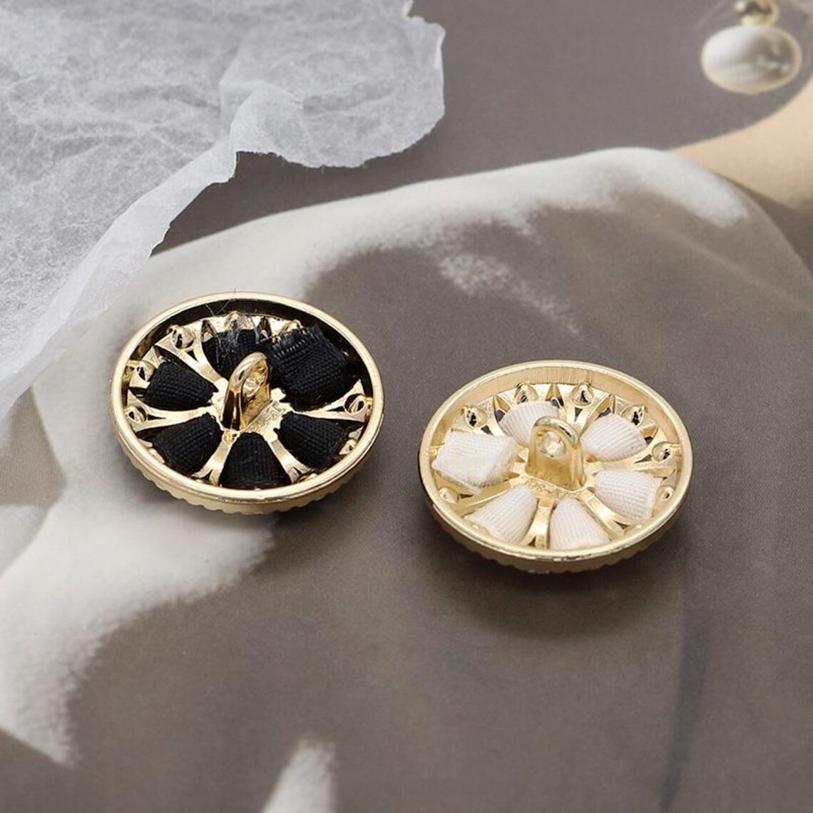Metal Floral Buttons-6pcs Rhinestones Gold White Black for Blazer ...