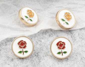 Metal Flower Buttons-10Pcs Gold Red/Orange Rose Button 12MM for Sewing-Shirt/Sweater/Cardigan