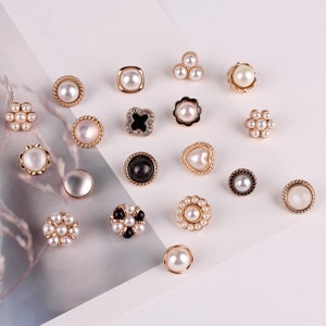 Metal Shirt Pearl Buttons-10Pcs Gold/White/Black Button for Sewing-Chiffon Shirt/Sweater/Cardigan 画像 1