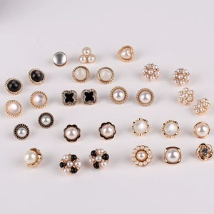 Metal Shirt Pearl Buttons-10Pcs Gold/White/Black Button for Sewing-Chiffon Shirt/Sweater/Cardigan 画像 2