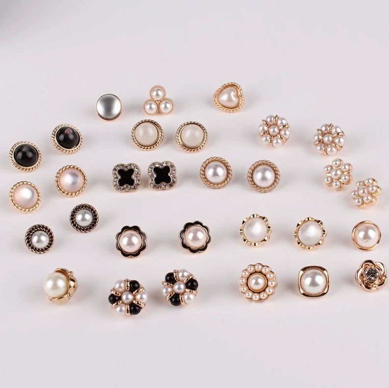 Metal Shirt Pearl Buttons-10Pcs Gold/White/Black Button for Sewing-Chiffon Shirt/Sweater/Cardigan image 2