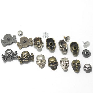 Remache de calavera de metal: 20 piezas, botón de bronce, níquel, pistola o plata antigua para Halloween, para jeans, chaquetas, abrigos, trajes de baño y billeteras