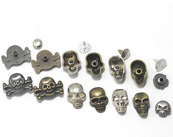 Metal Skull Rivet-20Pcs Halloween Bronze/Nickel/Gun/Antique Silver Stud Button for Jeans/Jacket/Coat/Swimwear/Wallet