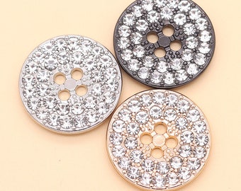 Metal Rhinestone Buttons-6Pcs Gold/Silver/Gun Black Hole Button for Sewing-Suit/Blazer/Jacket/Coat/Sweater/Cardigan