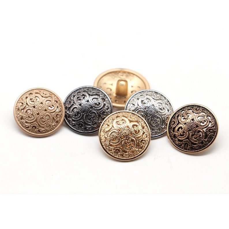 Metal Floral Buttons-6Pcs Gun Black/Gold/Tea Gold/Silver/Bronze Hollow Button for Sewing-Blazer/Jacket/Coat/Sweater image 2