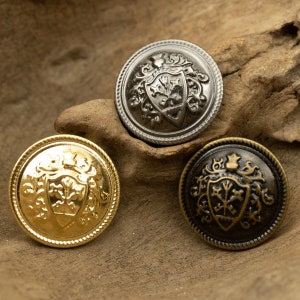 Botones de escudo metálico - 10 piezas de botones de león de bronce, dorado y plateado para coser en uniformes JK, blazers, chaquetas, abrigos, suéteres y cárdigans.