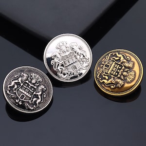 Metal Crown Lion Buttons- 6Pcs Gun/Gold/Silver Shank Button for Sewing-Blazer/Jacket/Coat