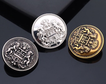 Metal Crown Lion Buttons- 6Pcs Gun/Gold/Silver Shank Button for Sewing-Blazer/Jacket/Coat