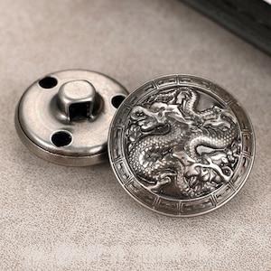 Metal Dragon Buttons-10Pcs Brass Vintage Bronze/Gold Button for Sewing-Blazer/Jacket/Coat/Sweater Antique silver