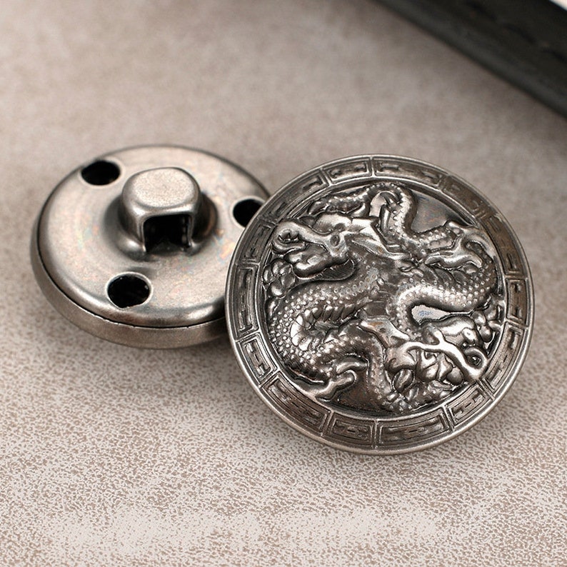 Metal Dragon Buttons-10Pcs Brass Vintage Bronze/Gold Button for Sewing-Blazer/Jacket/Coat/Sweater Antique silver