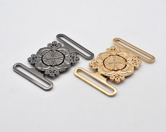 Metal Buckles-2Pcs Vintage Gold Silver Gun Round Flower Belt Buckles Clip for Coat/Parka/Windbreaker/Down Jackets