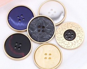 Metal Gold Buttons-6Pcs Gradient Black/White/Brown/Yellow/Blue Hole Button for Sewing-Suit/Blazer/Jacket/Coat/Sweater