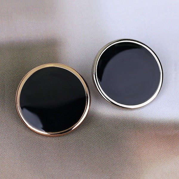 Bottoni piatti neri in metallo-6 pezzi bottoni con gambo oro/argento per cucire giacca/giacca/cappotto/maglione