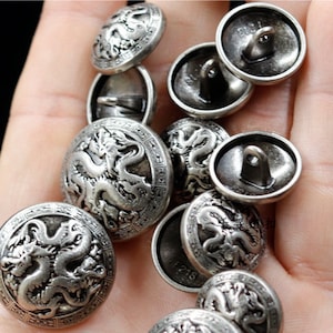 Metal Dragon Buttons-6Pcs Vintage Silver Shank Button for Sewing-Blazer/Jacket/Coat/Sweater image 10