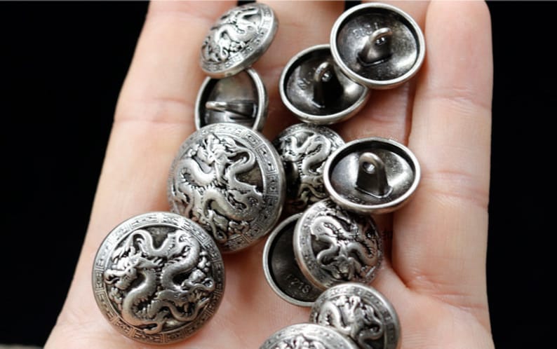 Metal Dragon Buttons-6Pcs Vintage Silver Shank Button for Sewing-Blazer/Jacket/Coat/Sweater image 10