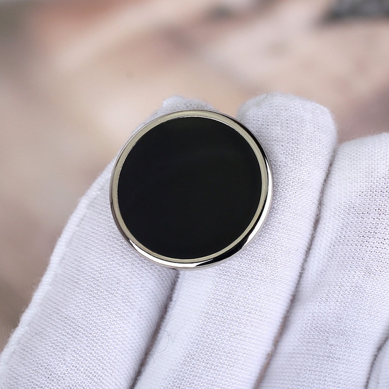 Metalen platte zwarte knoppen-6 stuks goud/zilveren schacht knop voor naaien-blazer/jas/jas/trui Silver edge