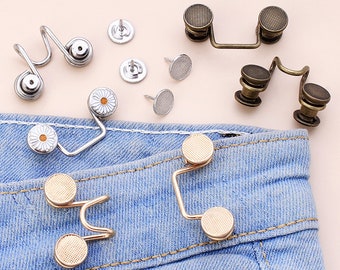 Jeans Waist Button Buckle-2Pcs Waistband Tightener Adjuster Hook and Eye Rivet Clip Clasp Pins for Pant/Skirt/Collar