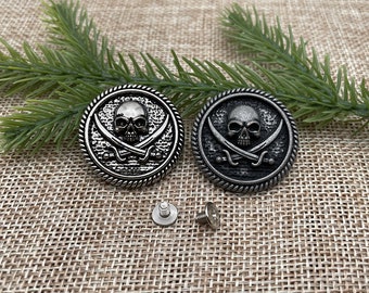 Metal Skull Rivet-10Pcs 30mm Halloween Nickel Black Clasp Snap Studs for Leather Goods/Long Wallet/Bag/Holster