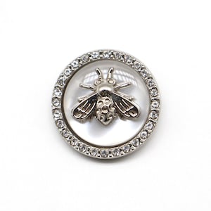 Metal Rhinestone Buttons-6Pcs Bee White/Silver/Gun Button for Sewing-Blazer/Jacket/Coat/Sweater Silver white