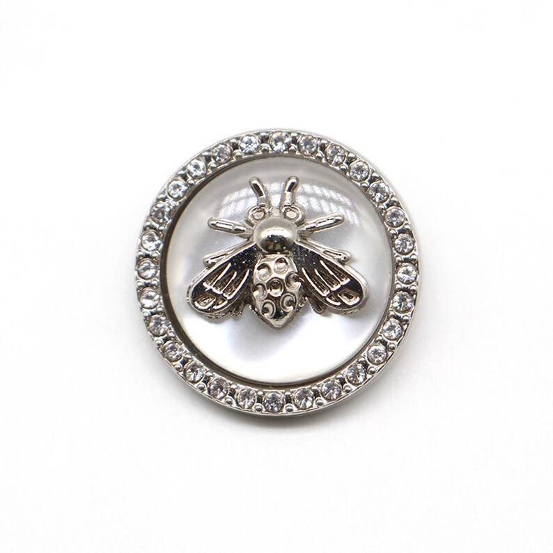 Metal Rhinestone Buttons-6Pcs Bee White/Silver/Gun Button for Sewing-Blazer/Jacket/Coat/Sweater image 6