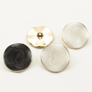 金属製不規則ボタン - 6個入り キュアホワイト/ブラックゴールドウェーブボタン 縫製用 - セーター/カーディガン/ブレザー/ジャケット/コート