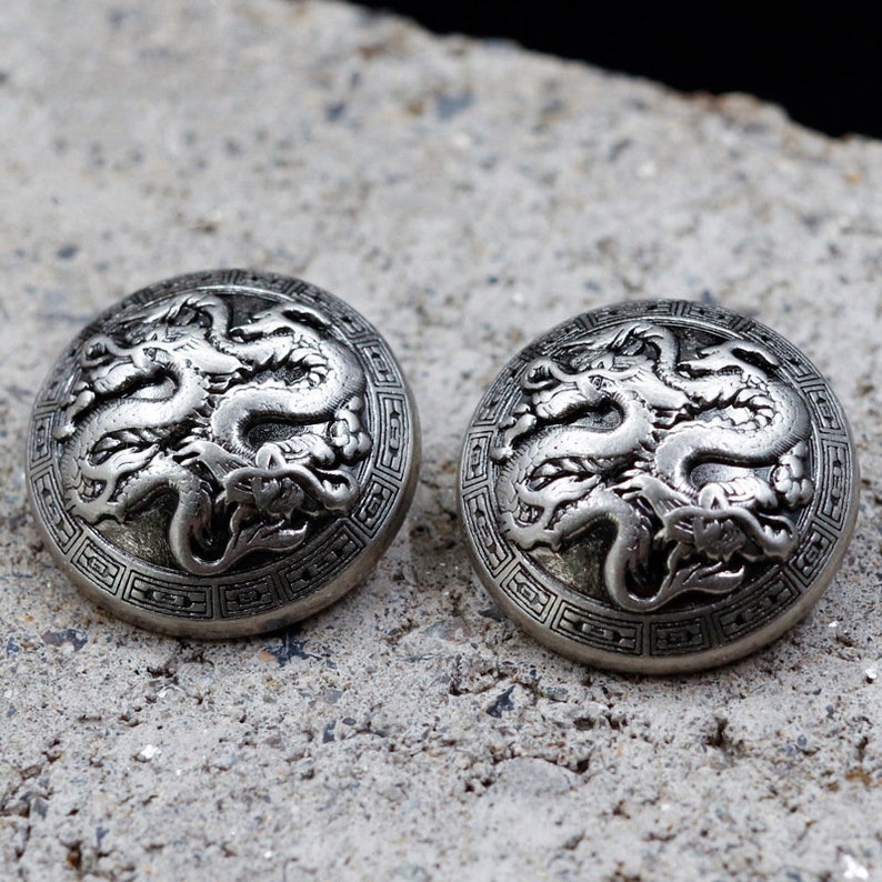 Metal Dragon Buttons-6Pcs Vintage Silver Shank Button for Sewing-Blazer/Jacket/Coat/Sweater image 1