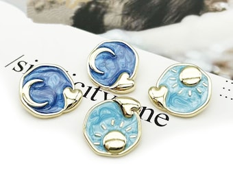 Metal Sun Moon Buttons-6Pcs Vintage Blue Gold Heart Button for Sewing-Blazer/Jacket/Coat/Sweater