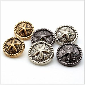 Metal Star Buttons-6Pcs Vintage Gold/Silver/Gun Black Button for Sewing-Blazer/Jacket/Coat/Sweater