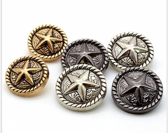 Metal Star Buttons-6Pcs Gold/Silver/Gun Black Shank Button for Sewing-Blazer/Jacket/Coat/Sweater