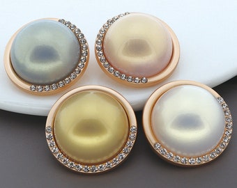 Metal Pearl Buttons-6Pcs Rhinestone Gold Pink/Blue/Champagne/Purple Button for Sewing-Coat/Sweater/Cardigan/Pajamas