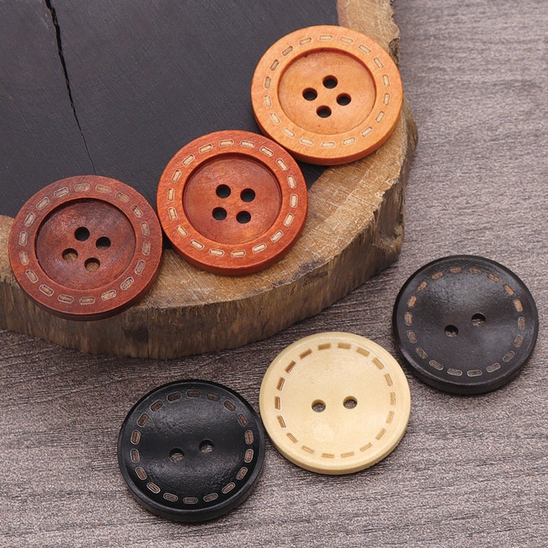 Wood Buttons-20Pcs Vintage Laser Dashed Line Wooden Hole Button for Sewing-Shirt/Cardigan/Sweater/Coat/Bag image 2
